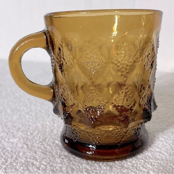 Vintage Fire King Oven Proof Kimberly Amber Textured Glass Pedestal Mug - Picture 9 of 11